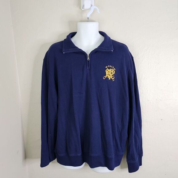 Ralph Lauren Polo Sweater Men XL Pullover Qaurter Zip PRL Gold logo French Navy - Picture 8 of 9